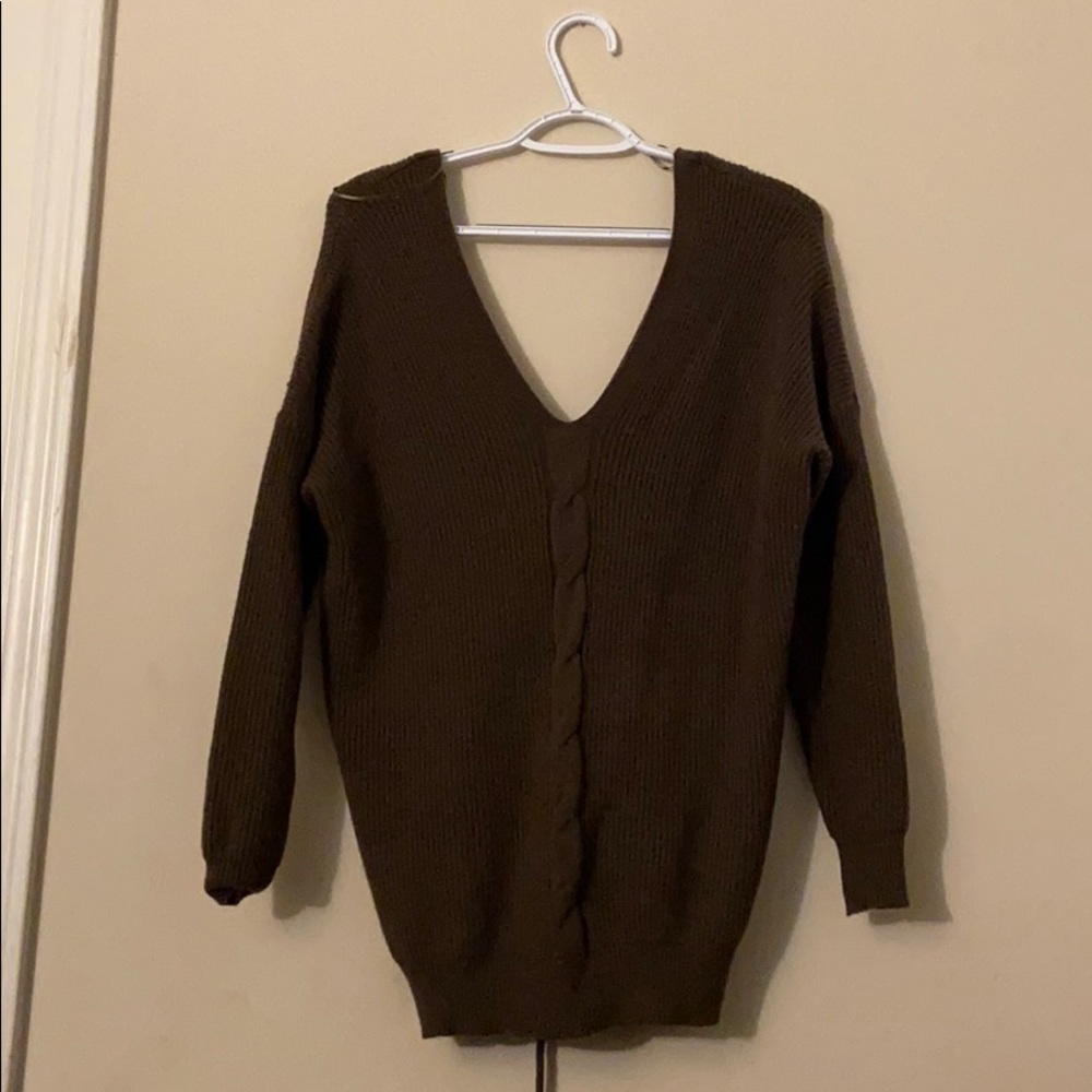 Dark Green Sweater W/ Lace Up Back